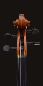 Front view of Andrea Guarneri model viola scroll made by William Castle
