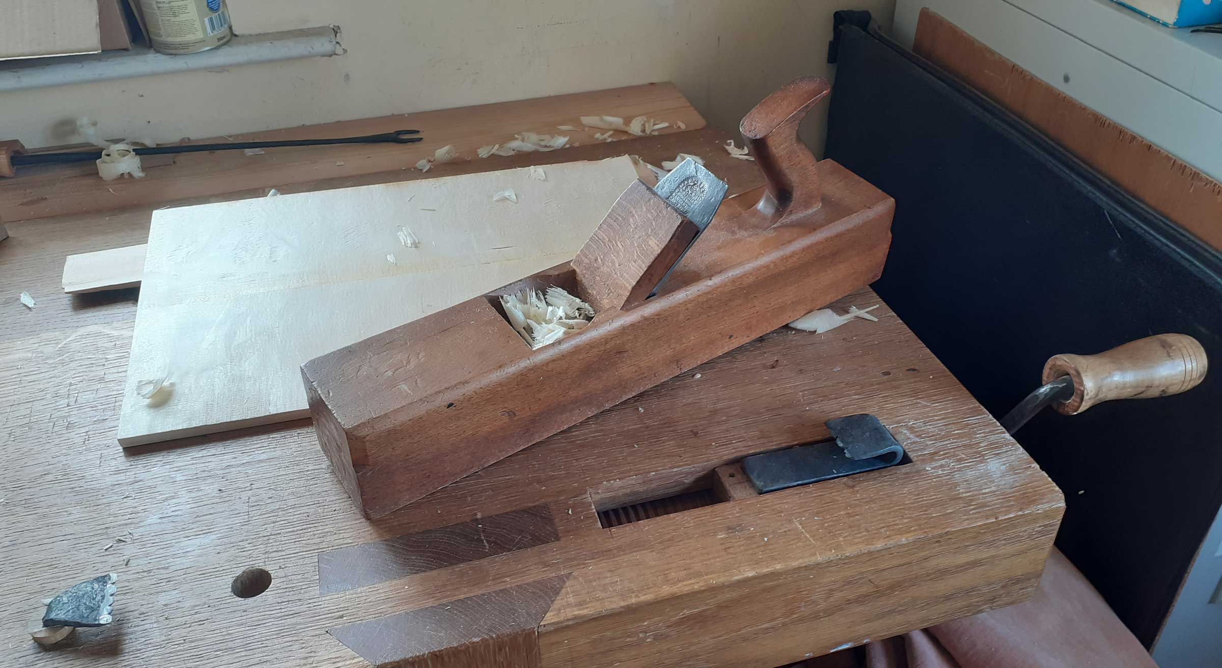 wooden jack plane of bench